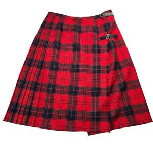 Browns of Bermuda Women's Wool Tartan Plaid Wrap Skirt Size 14 Kilt Vintage Red